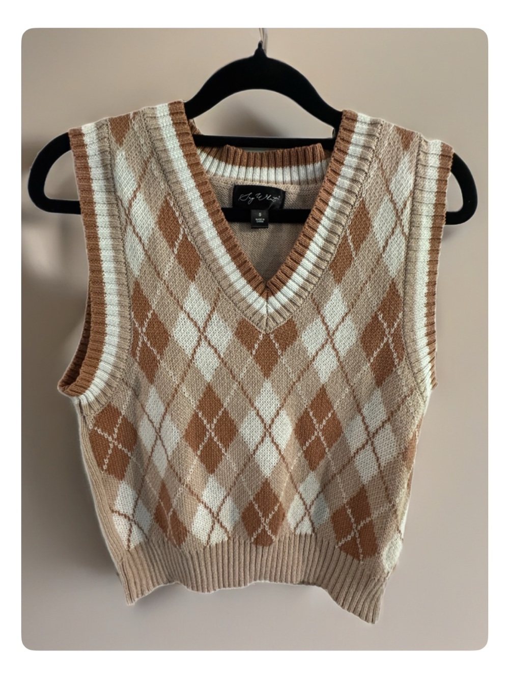 Say What? Argyle V-Neck Sweater Vest in Cream and Brown